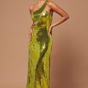 Chartreuse One Shoulder Sequin Gown | Size M | NWT | Red Carpet Vibes